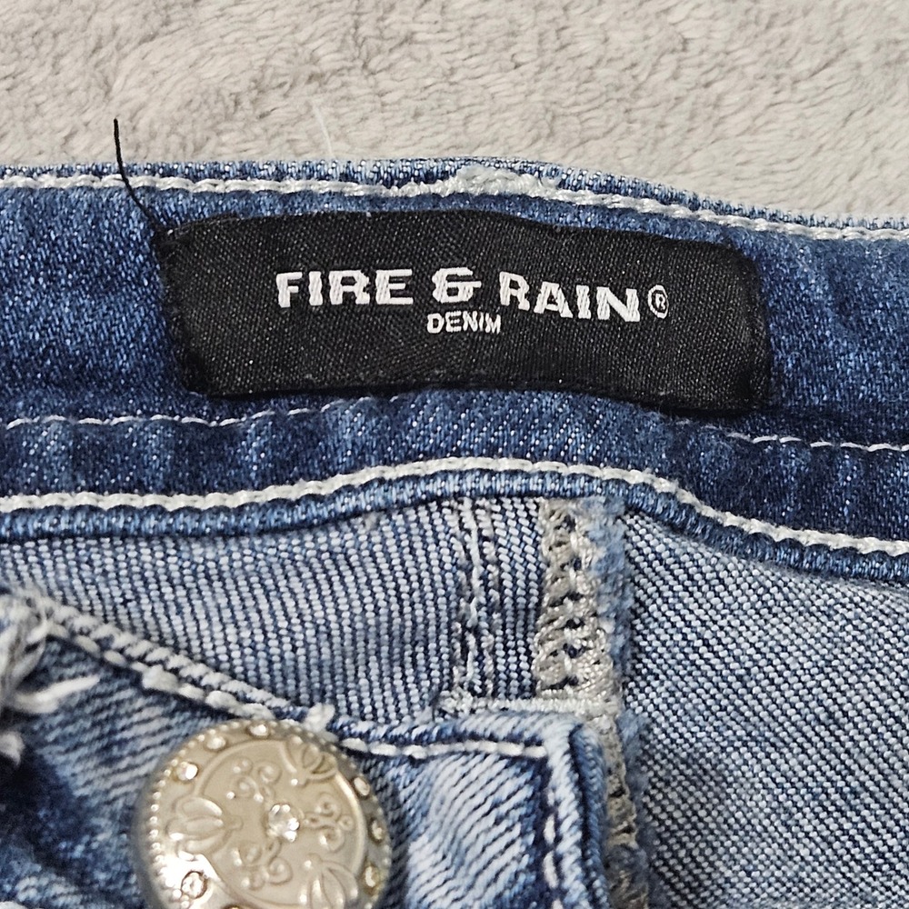 Fire & Rain Y2K Flare Jeans Size 1 Acid Wash Embellished Rhinestone Western Boho - Picture 6 of 12